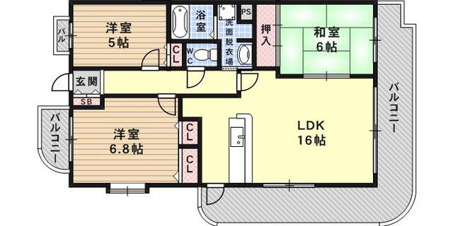 ロマンツェ東灘(3LDK/4階)の間取り写真