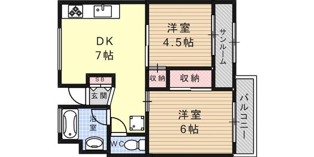 エスペランサ魚崎(2DK/1階)の間取り写真