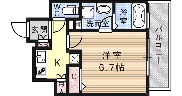 アルファレガロ甲南山手(1K/5階)の間取り写真
