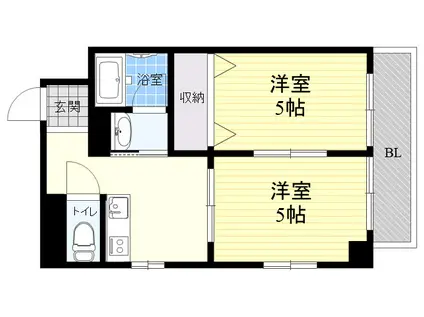 レジデンシア三宮(2K/5階)の間取り写真