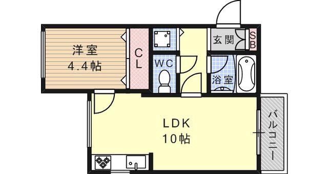 ソレイユ甲南(1LDK/2階)の間取り写真