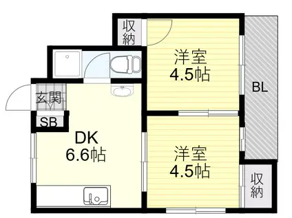 メゾン六甲高羽(2DK/2階)の間取り写真
