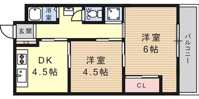 ヴィラ本山(2DK/2階)の間取り写真