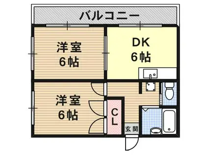 プレアージュ六甲(2DK/1階)の間取り写真