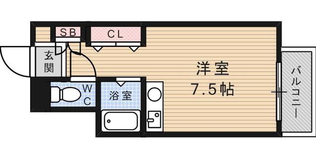 六甲カーサ・デ・ピエドラ(ワンルーム/2階)の間取り写真