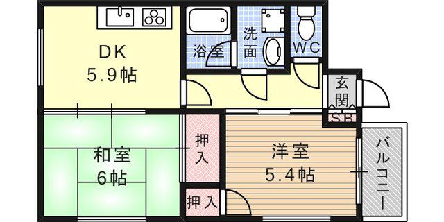 シャンテ本山(2DK/2階)の間取り写真
