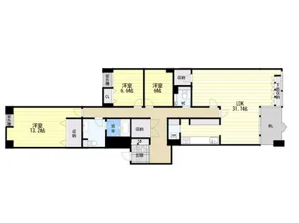 ペアドルチェ六甲(3LDK/4階)の間取り写真