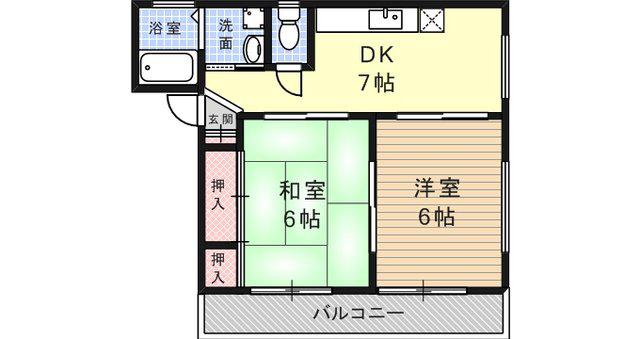 リビング六甲ウエストA(2LDK/2階)の間取り写真
