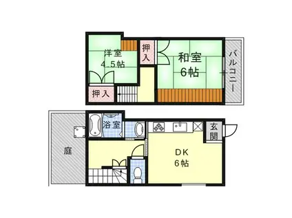 阪神本線 新在家駅 徒歩5分 2階建 築29年(2DK)の間取り写真