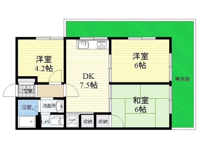 グリーンハイツ六甲(3DK/1階)の間取り写真