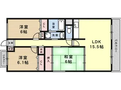 フォリア岡本(3LDK/1階)の間取り写真