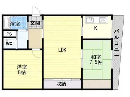 ハイツ六甲(2LDK/6階)の間取り写真