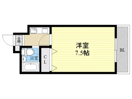 クレッシェンド岸地(1K/2階)の間取り写真