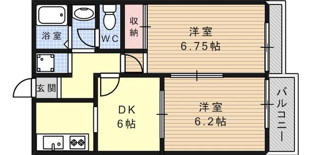 ハイツ西灘(2DK/1階)の間取り写真
