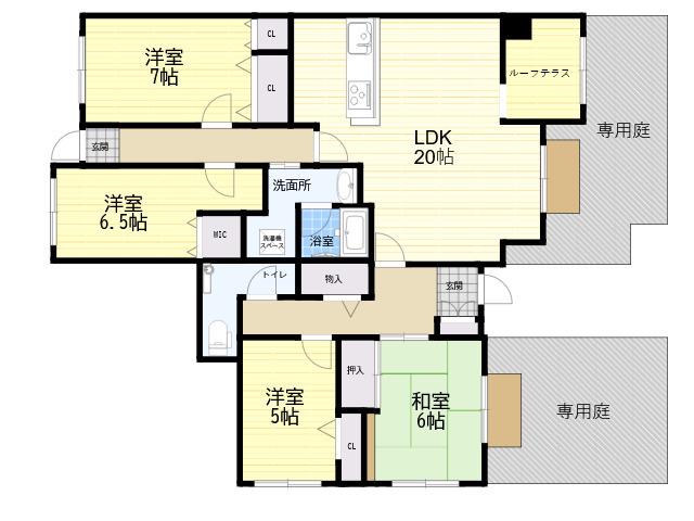 ジークレフ高羽2番館(4LDK/1階)の間取り写真