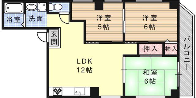 瓦市ビル(3LDK/4階)の間取り写真