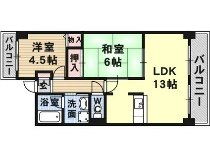 エリム摩耶(2LDK/4階)の間取り写真