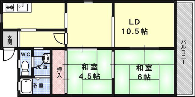 江南荘(2LDK/3階)の間取り写真