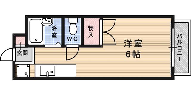 ヴィラ六甲(1K/1階)の間取り写真