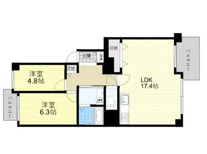 フローラ東御影(2LDK/6階)の間取り写真
