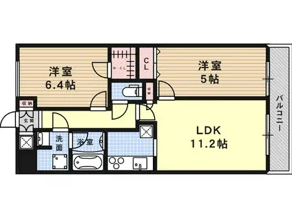 サニープレイス西芦屋2号館(2LDK/7階)の間取り写真