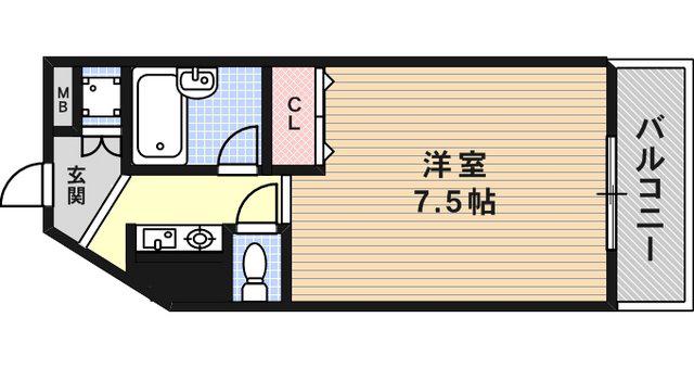 西灘駅前ハイツ(ワンルーム/2階)の間取り写真