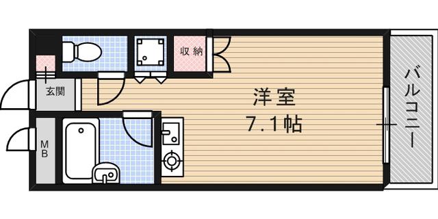 西灘駅前ハイツ(ワンルーム/3階)の間取り写真
