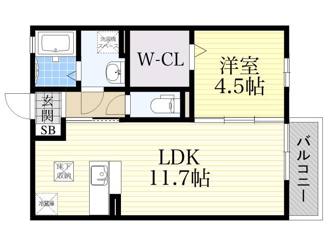 ウェルフェア魚崎(1LDK/1階)の間取り写真