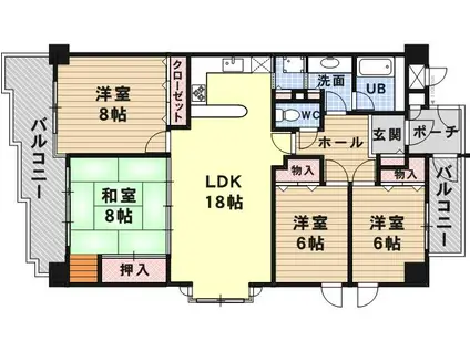 ライオンズマンション灘南(4LDK/8階)の間取り写真