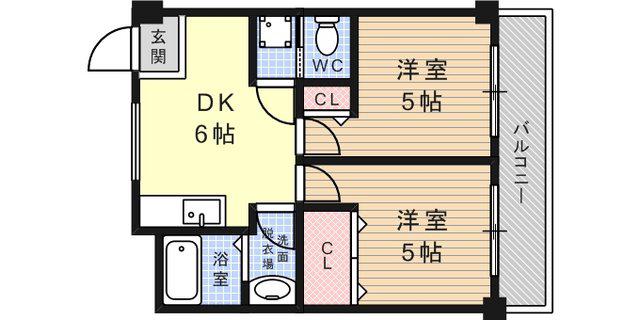 WAGAYA甲南山手(2DK/2階)の間取り写真