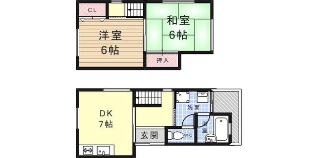 大内通メゾネット(2DK/2階)の間取り写真