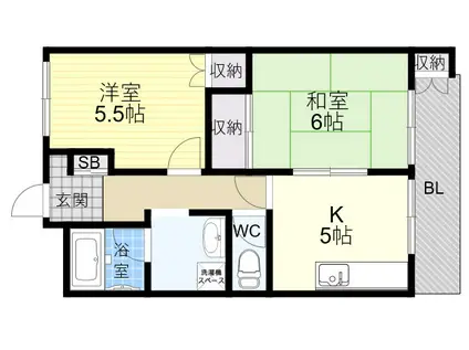 石町エメラルドハイツ(2K/3階)の間取り写真
