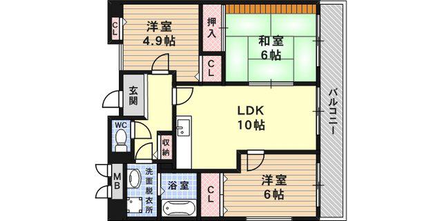シャルム弓木(3LDK/4階)の間取り写真