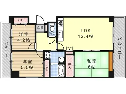 ドミール南六甲(3LDK/3階)の間取り写真