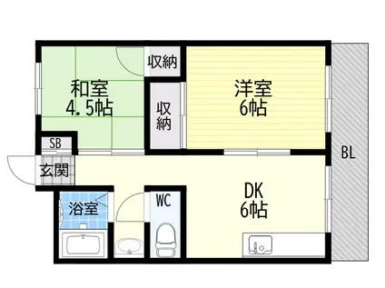 ときわ六甲道レクラン(2DK/2階)の間取り写真