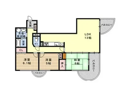 プラザ森北(3LDK/3階)の間取り写真
