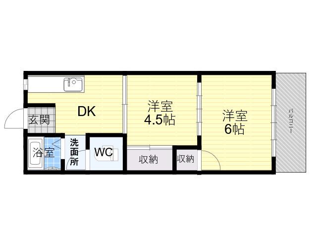 エルパラッツォ本山南(2DK/4階)の間取り写真