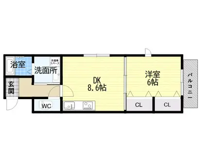 ラ・クエスタ岡本(1DK/3階)の間取り写真