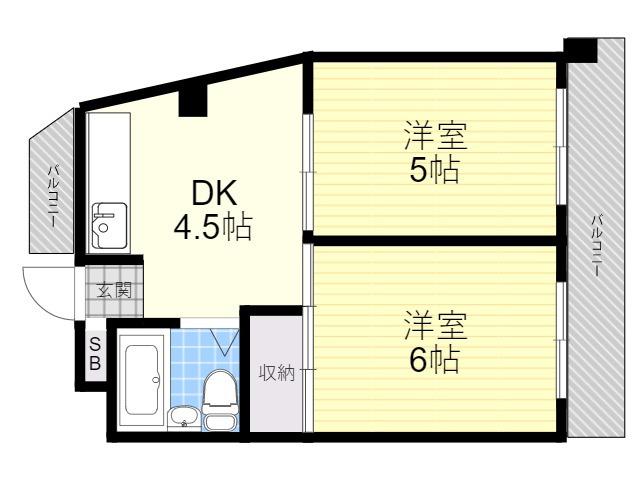 ドルフ西岡本(2DK/2階)の間取り写真