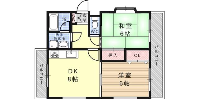 六甲ハイム(2DK/2階)の間取り写真