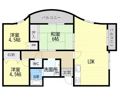 西岡本ファイブ(3LDK/2階)の間取り写真