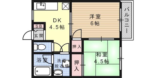 エスポワール城内(2K/2階)の間取り写真