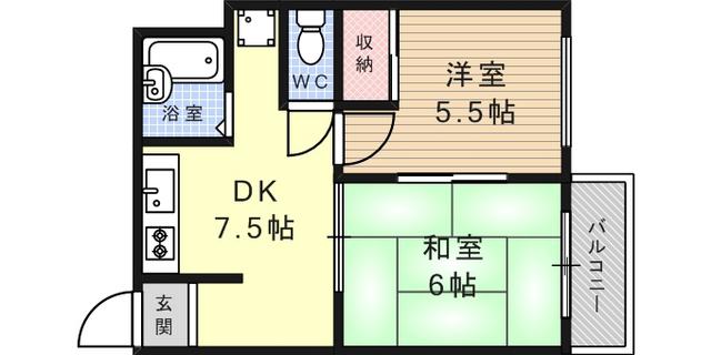 ルーク六甲南(2DK/2階)の間取り写真
