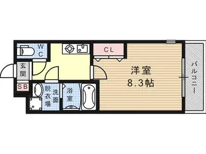 グランデ六甲道(1K/3階)の間取り写真