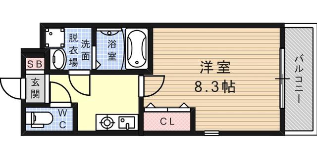 グランデ六甲道(1K/3階)の間取り写真