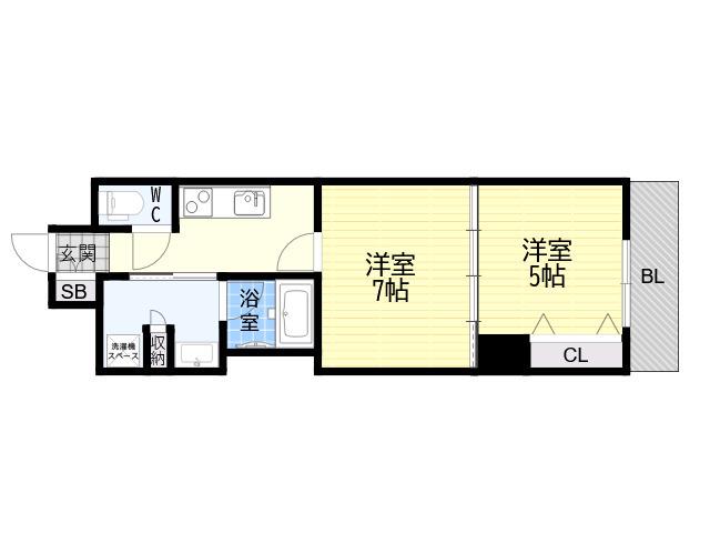 LAFFICE住吉本町(2K/2階)の間取り写真