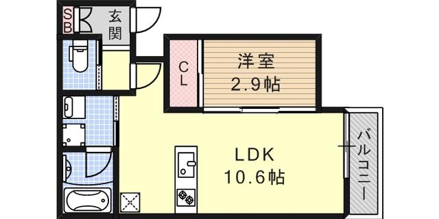 アリシア畑原通(1LDK/2階)の間取り写真