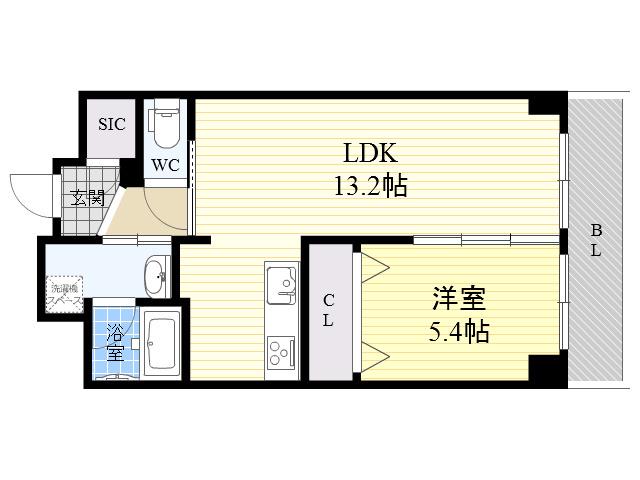 EDELHOFE住吉本町(1LDK/5階)の間取り写真