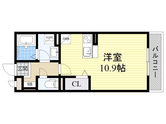 ローズコート芦屋(ワンルーム/2階)の間取り写真