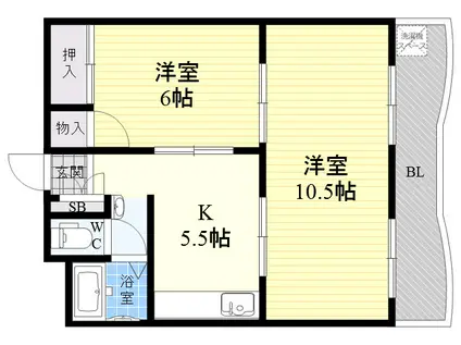 パークハイツ青谷(2K/3階)の間取り写真